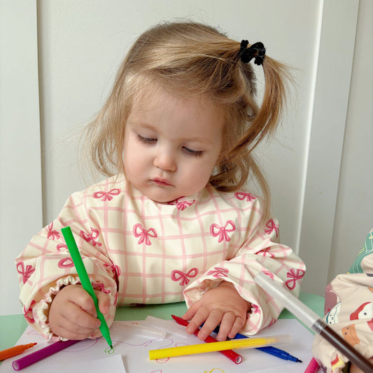 Long Sleeved Baby Bib - Pink Bow